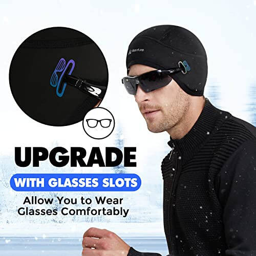 Hikenture Skull Cap Helmet Liner with Glasses Holes, Winter Thermal Cycling Cap for Men & Women, Cycling Hat Beanie - 11