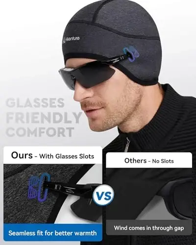 Hikenture Skull Cap Helmet Liner with Glasses Holes, Winter Thermal Cycling Cap for Men & Women, Cycling Hat Beanie - 2