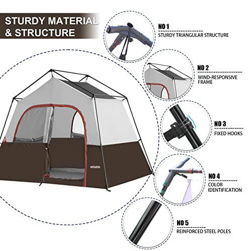 HIKERGARDEN 6 Kişilik Kamp Çadırı - Taşınabilir Kolay Kurulumlu Aile Çadırı Kamp, Rüzgar Geçirmez Kumaş Kabin Çadırı Açık Hava Yürüyüşü, Sırt Çantası, Seyahat İçin - 4