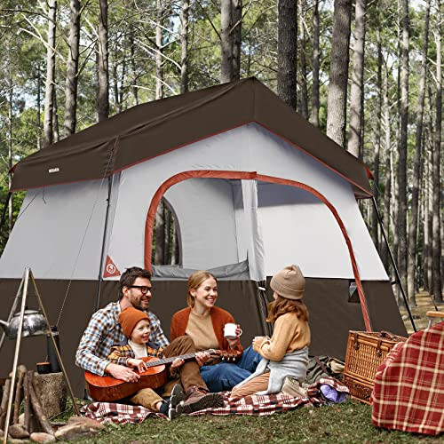 HIKERGARDEN 6 Person Camping Tent - Portable Easy Set Up Family Tent for Camp, Windproof Fabric Cabin Tent Outdoor for Hiking, Backpacking, Traveling - 6