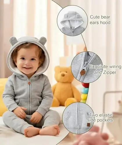 Hikido Baby Girls Boys Warm Adorable Hooded Zip Coat for Fall Spring Outerwear 3-24M Kids Jacket - 4