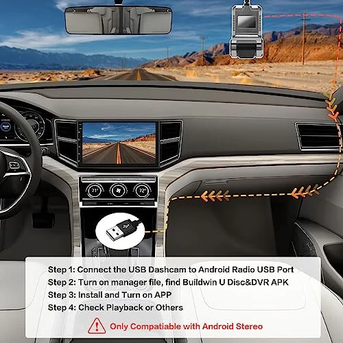 Hikity USB DVR Автомобильная камера переднего вида - Циклическая запись видеорегистратора для автомобилей с 32 ГБ SD-картой, 24-часовой режим парковки, видеорегистратор LDWS FCWS, камера для Android-радио, стерео, GPS, DVD - Hikity (1)