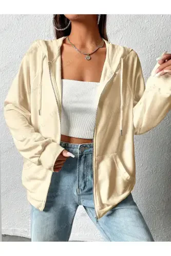 hila moda Modern tasarımlı büyük beden hırka-Bej - Modazone (1)