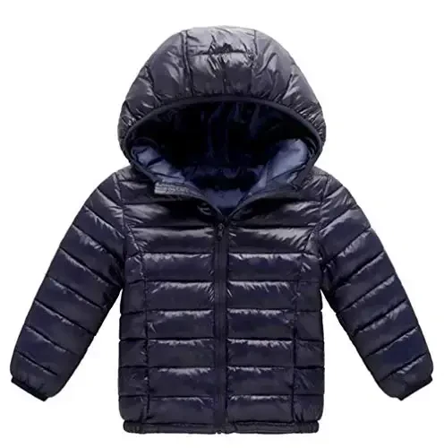 HILEELANG Kids Boy Girl Winter Hooded Puffer Jackets Coats Light Weight Padded Outerwear - 1