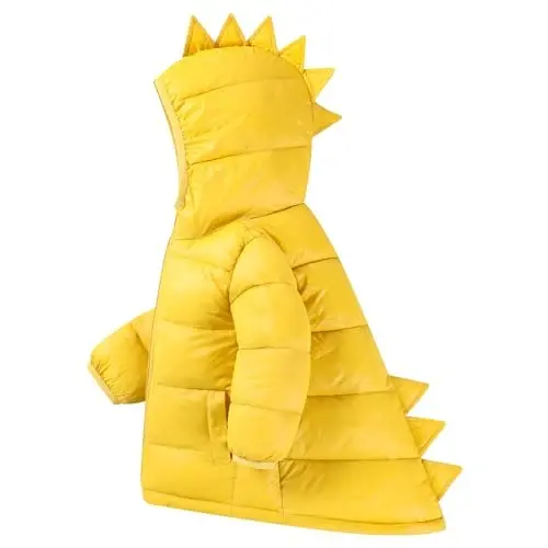 HILEELANG Toddler Kids Dinosaur Hooded Puffer Jacket Lightweight Warm Quilted Coat Outerwear for Fall and Mild Winter - HILEELANG