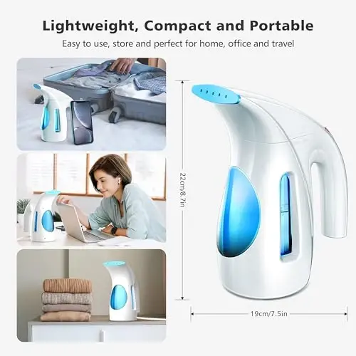 HiLIFE Steamer for Clothes, Portable Handheld Clothing Steamer, 240ml Big Capacity, 700W, Strong Power, Fabric Quick Wrinkle Remover for Home, Office, Travel (ONLY FOR 120V)-Maya Blue - 2
