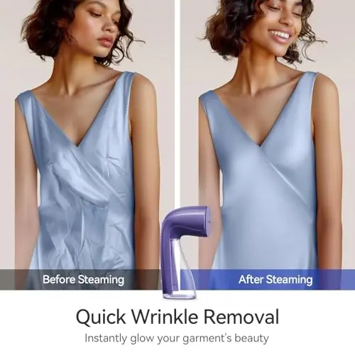 HiLIFE Steamer for Clothes, 1100W Clothes Steamer with Large 300ml Tank, Handheld Clothing Steamer, Fabric Wrinkle Remover, Portable & Compact Travel Size Garment Steamer ONLY FOR 120V (Purple) - 4