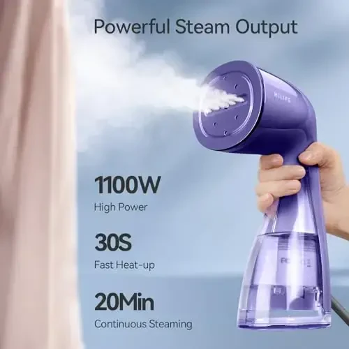 HiLIFE Steamer for Clothes, 1100W Clothes Steamer with Large 300ml Tank, Handheld Clothing Steamer, Fabric Wrinkle Remover, Portable & Compact Travel Size Garment Steamer ONLY FOR 120V (Purple) - 2