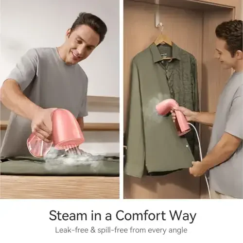 HiLIFE Steamer for Clothes, 1100W Clothes Steamer, Fast Wrinkle Removal with Large 300ml Tank, Ideal for All Fabrics, Easy to Use, Compact and Portable Travel Garment Steamer-Pink - 7