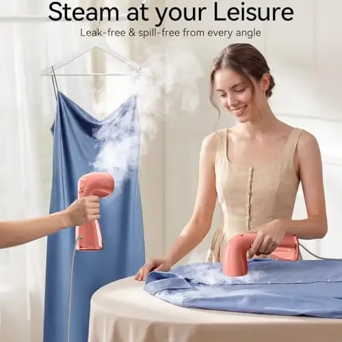 HiLIFE Steamer for Clothes, 1100W Clothes Steamer, Fast Wrinkle Removal with Large 300ml Tank, Ideal for All Fabrics, Easy to Use, Compact and Portable Travel Garment Steamer-Pink - 4