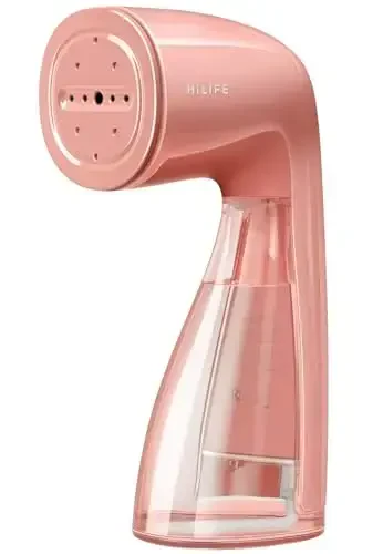 HiLIFE Kiyim uchun bug'lagich, 1100W Kiyim bug'lagich, Katta 300ml idish bilan tez ajinlarni yo'qotish, Barcha matolar uchun ideal, Foydalanish oson, Yilgil va ko'chma sayohat kiyim bug'lagichi-Pushti - 1