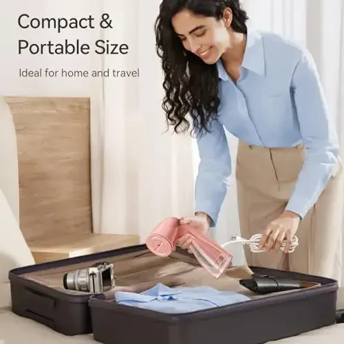 HiLIFE Kiyim uchun bug'lagich, 1100W Kiyim bug'lagich, Katta 300ml idish bilan tez ajinlarni yo'qotish, Barcha matolar uchun ideal, Foydalanish oson, Yilgil va ko'chma sayohat kiyim bug'lagichi-Pushti - 6