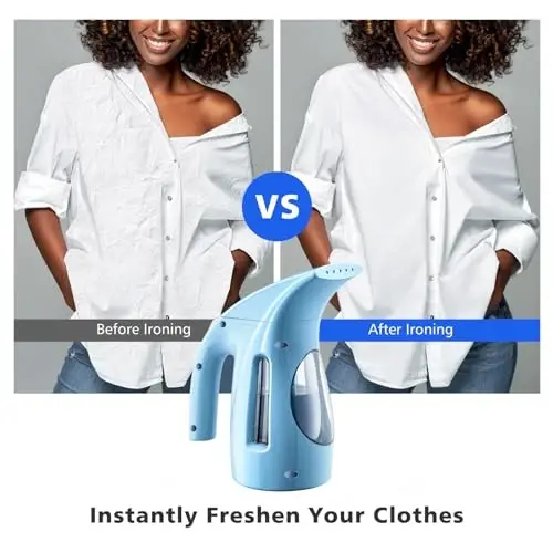 HiLIFE Kiyim uchun bug'lagich, Portativ qo'lda dizayn, 240 ml katta sig'im, 700 Vt, kuchli kirib boruvchi bug', ajinlarni yo'q qiladi, uy, ofis uchun (FAQAT 120V UCHUN) (Moviy osmon) - 3