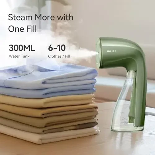 HiLIFE Steamer for Clothes, 1100W Clothes Steamer with Large 300ml Tank, Handheld Clothing Steamer, Fabric Wrinkle Remover, Portable & Compact Travel Size Garment Steamer ONLY FOR 120V (Green) - 3