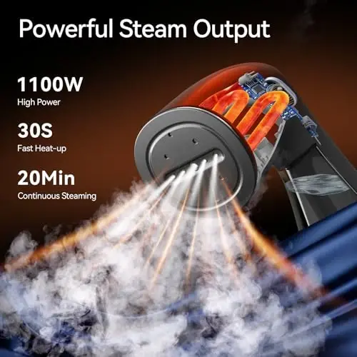 HiLIFE Steamer for Clothes, 1100W Clothes Steamer with Large 300ml Tank, Handheld Clothing Steamer, Fabric Wrinkle Remover, Portable & Compact Travel Size Garment Steamer ONLY FOR 120V (Grey) - HILIFE