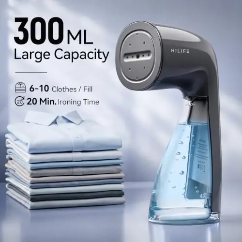 HiLIFE Steamer for Clothes, 1100W Handheld Portable Steamer, 120V Only | 1100W powerful steam, 30S fast heat-up, 300ml tank, leak-proof design for easy wrinkle removal at home or while traveling. - 6