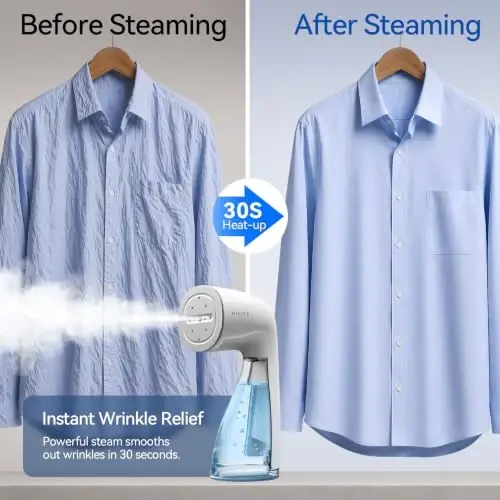 HiLIFE Steamer for Clothes, 1100W Handheld Portable Steamer, 120V Only | 1100W powerful steam, 30S fast heat-up, 300ml tank, leak-proof design for easy wrinkle removal at home or while traveling. - 4