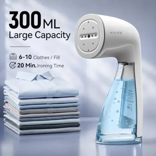 HiLIFE Steamer for Clothes, 1100W Handheld Portable Steamer, 120V Only | 1100W powerful steam, 30S fast heat-up, 300ml tank, leak-proof design for easy wrinkle removal at home or while traveling. - 6