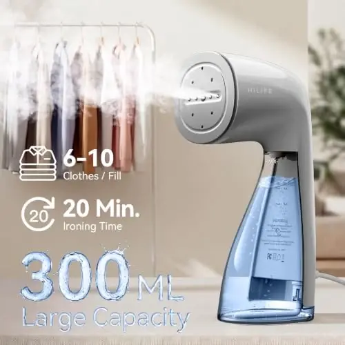 HiLIFE Steamer for Clothes, 1100W Handheld Portable Steamer, 120V Only | 1100W powerful steam, 30S fast heat-up, 300ml tank, leak-proof design for easy wrinkle removal at home or while traveling. - 3