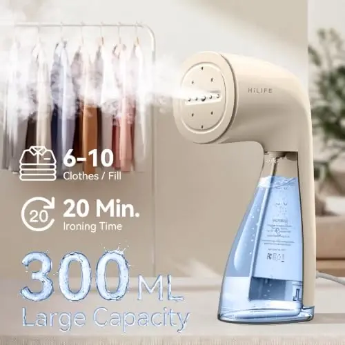 HiLIFE Steamer for Clothes, 1100W Handheld Portable Steamer, 120V Only | 1100W powerful steam, 30S fast heat-up, 300ml tank, leak-proof design for easy wrinkle removal at home or while traveling. - 3