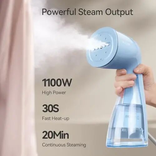 HiLIFE Steamer for Clothes, 1100W Handheld Portable Steamer, 120V Only | 1100W powerful steam, 30S fast heat-up, 300ml tank, leak-proof design for easy wrinkle removal at home or while traveling. - HILIFE (1)