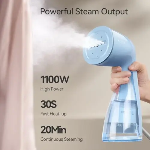HiLIFE Steamer for Clothes, 1100W Handheld Portable Steamer, 120V Only | 1100W powerful steam, 30S fast heat-up, 300ml tank, leak-proof design for easy wrinkle removal at home or while traveling. - 2