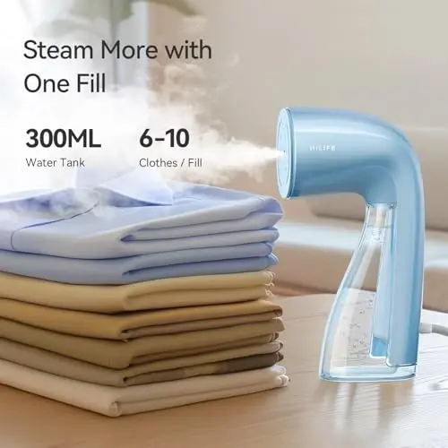 HiLIFE Steamer for Clothes, 1100W Handheld Portable Steamer, 120V Only | 1100W powerful steam, 30S fast heat-up, 300ml tank, leak-proof design for easy wrinkle removal at home or while traveling. - 3