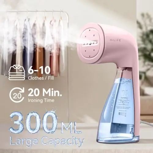 HiLIFE Steamer for Clothes, 1100W Handheld Portable Steamer, 120V Only | 1100W powerful steam, 30S fast heat-up, 300ml tank, leak-proof design for easy wrinkle removal at home or while traveling. - 3