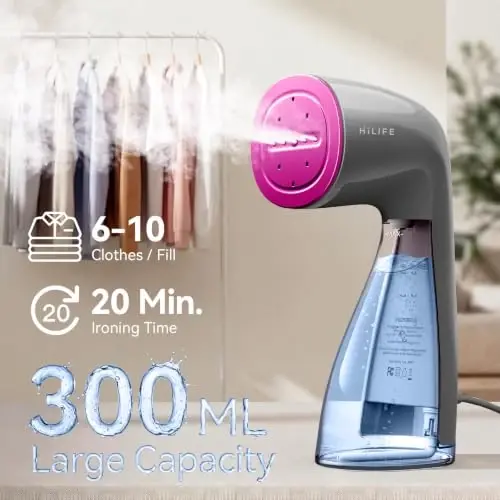 HiLIFE Steamer for Clothes, 1100W Handheld Portable Steamer, 120V Only | 1100W powerful steam, 30S fast heat-up, 300ml tank, leak-proof design for easy wrinkle removal at home or while traveling. - 3
