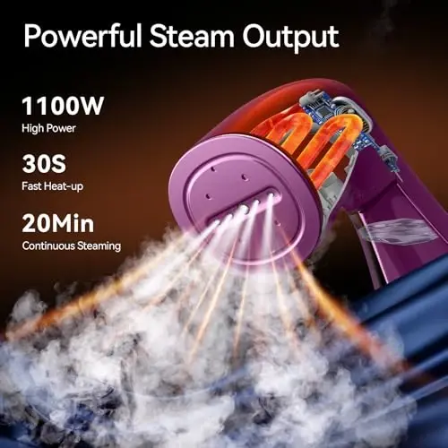 HiLIFE Steamer for Clothes, Handheld Portable Design, 1100W Powerful Steam, 300ml Larger Tank & No Leak Tech, 30S Fast Heat-up, Quick Wrinkle Remover, Compact Size for Travel, ONLY 120V-Orchid Purple - 2
