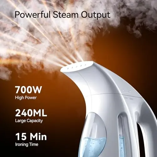 HiLIFE Steamer for Clothes, Portable Handheld Clothing Steamer, 240ml Big Capacity, 700W, Strong Power, Fabric Quick Wrinkle Remover with Brush for Home, Office(ONLY 120V) (Pearl White) - 2