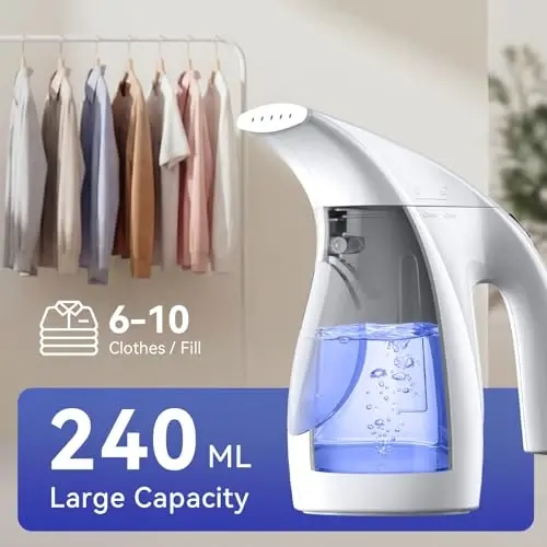 HiLIFE Steamer for Clothes, Portable Handheld Clothing Steamer, 240ml Big Capacity, 700W, Strong Power, Fabric Quick Wrinkle Remover with Brush for Home, Office(ONLY 120V) (Pearl White) - 6