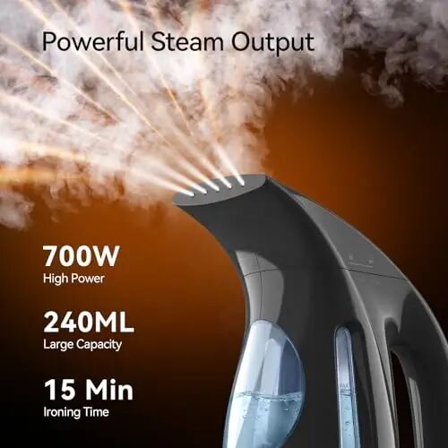 HiLIFE Steamer for Clothes, Portable Handheld Clothing Steamer, 240ml Big Capacity, 700W, Strong Power, Fabric Quick Wrinkle Remover with Brush for Home, Office(ONLY 120V)(Ink Black) - HILIFE (1)