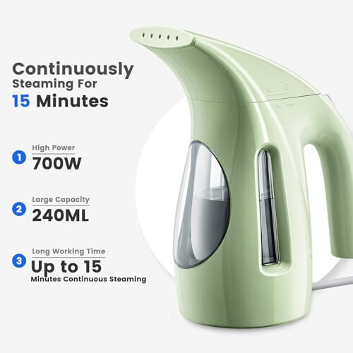 HiLIFE Steamer for Clothes, Portable Handheld Design, 240ml Big Capacity, 700W, Strong Penetrating Steam, Removes Wrinkle, for Home, Office and Travel (ONLY FOR 120V)(Green) - 5