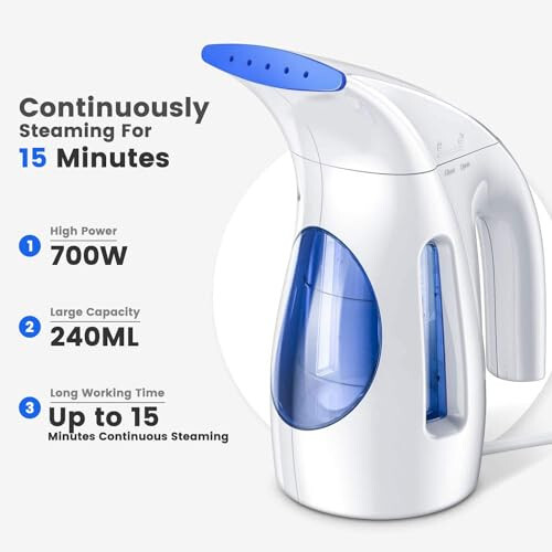 HiLIFE Steamer for Clothes, Portable Handheld Design, 240ml Big Capacity, 700W, Strong Penetrating Steam, Removes Wrinkle, for Home, Office (ONLY FOR 120V) - 2