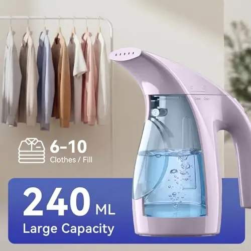 HiLIFE Steamer for Clothes, Portable Handheld Design, 240ml Big Capacity, 700W, Strong Penetrating Steam, Removes Wrinkle, for Home, Office(ONLY FOR 120V)-(Pale Lilac) - 6