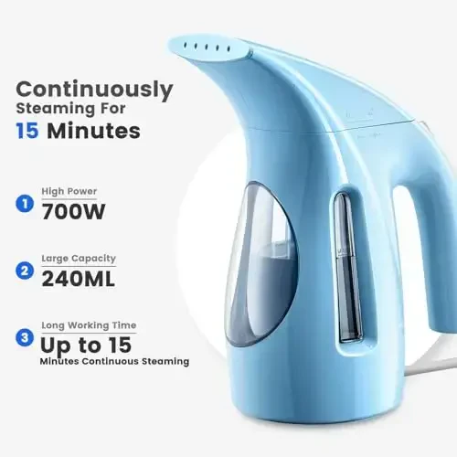 HiLIFE Steamer for Clothes, Portable Handheld Design, 240ml Big Capacity, 700W, Strong Penetrating Steam, Removes Wrinkle, for Home, Office(ONLY FOR 120V) (Sky Blue) - 2