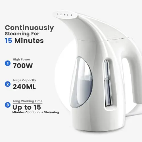 HiLIFE Steamer for Clothes, Portable Handheld Design, 240ml Big Capacity, 700W, Strong Penetrating Steam, Removes Wrinkle, for Home, Office(ONLY FOR 120V) White - 3