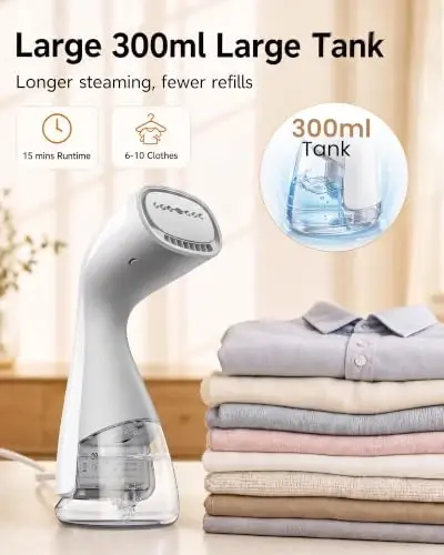 HiLIFE Upgraded 6300Pa Vacuum Steamer for Clothes with Touch-Control Steam | 1875W High Power Clothes Steamer with Suction, 300ml Large Tank, Leak-Free, 9.18ft Cord, 25s Fast Heat-Up, 110-120V Only - 5