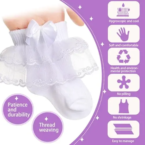 Hillban 9 Pairs Baby Lace Socks Girls' Ruffle Socks for Newborn Infants Princess Frilly Lace Cotton - 2