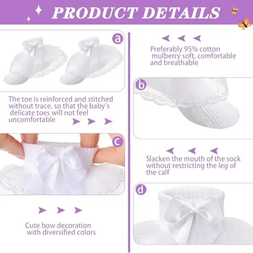Hillban 9 Pairs Baby Lace Socks Girls' Ruffle Socks for Newborn Infants Princess Frilly Lace Cotton - 3