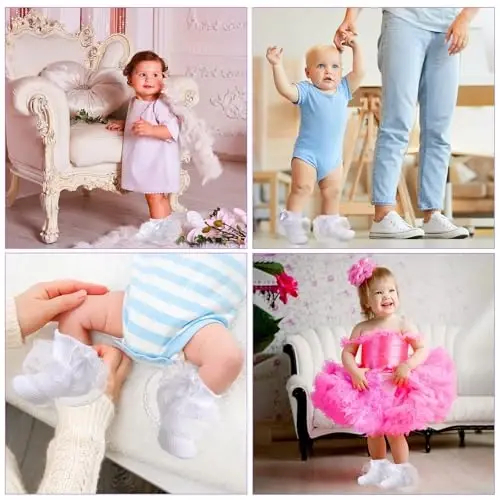 Hillban 9 Pairs Baby Lace Socks Girls' Ruffle Socks for Newborn Infants Princess Frilly Lace Cotton - 6