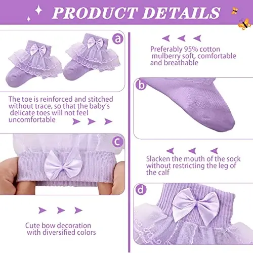 Hillban 9 Pairs Baby Lace Socks Girls' Ruffle Socks for Newborn Infants Princess Frilly Lace Cotton - 5