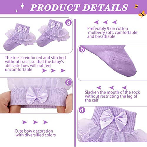 Hillban 9 Pairs Baby Lace Socks Girls' Ruffle Socks Newborn Infants Socks Princess Frilly Socks Lace Cotton Socks for Girls - 47