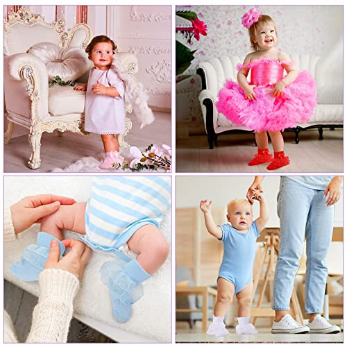 Hillban 9 Pairs Baby Lace Socks Girls' Ruffle Socks Newborn Infants Socks Princess Frilly Socks Lace Cotton Socks for Girls - 49