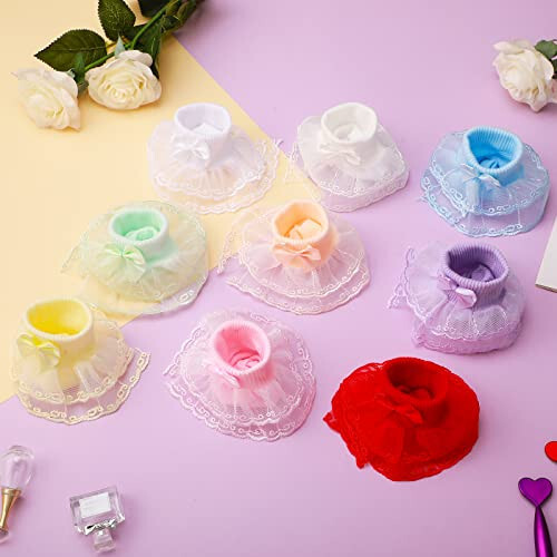 Hillban 9 Pairs Baby Lace Socks Girls' Ruffle Socks Newborn Infants Socks Princess Frilly Socks Lace Cotton Socks for Girls - 41