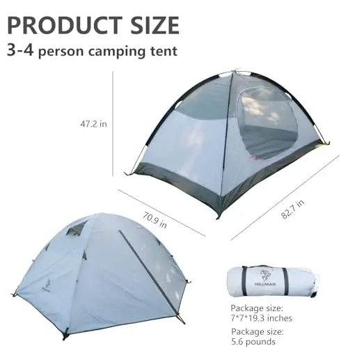HILLMAN 1/2/3/4 Person Tents for Camping Instant Lightweight Backpacking Tents Easy Set Up Waterproof Family Camping Tent with Rainfly & Carry Bag Portable Dome Tent for Camping Hiking & Traveling - 4