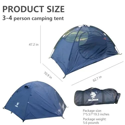 HILLMAN 1/2/3/4 Person Tents for Camping Instant Lightweight Backpacking Tents Easy Set Up Waterproof Family Camping Tent with Rainfly & Carry Bag Portable Dome Tent for Camping Hiking & Traveling - 4