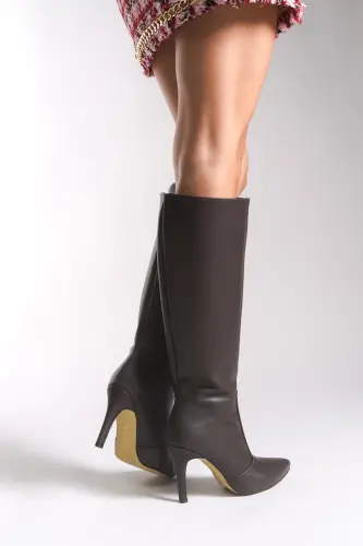 Hilnaril Kadın Sivri Topuklu Çizme 00123000 Kahverengi Cilt-Kahverengi Cilt - 4