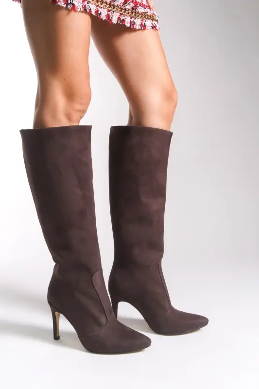 Hilnaril Kadın Sivri Topuklu Çizme 00123000 Kahverengi Süet-Kahverengi Süet - 2